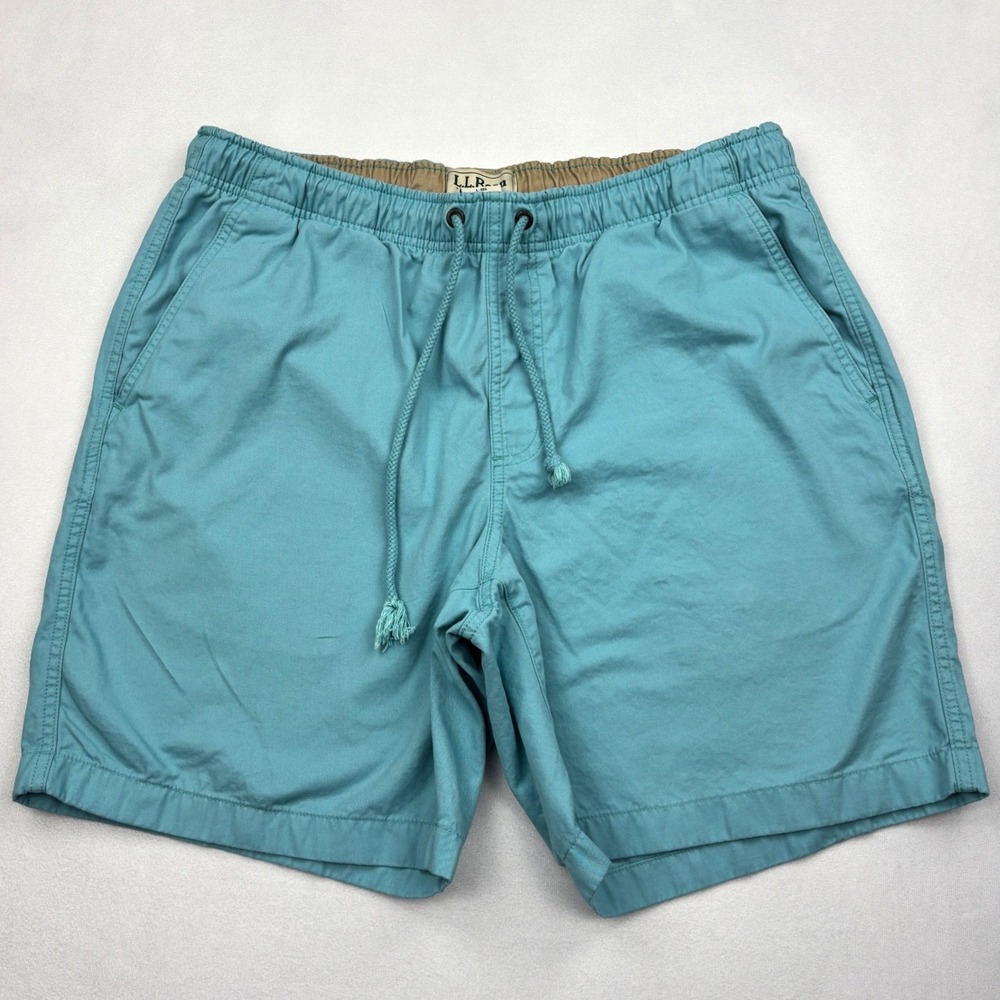 LL Bean Shorts Mens Large Reg Aqua Turquoise Cotton Classic Fit Elastic Dock 7"